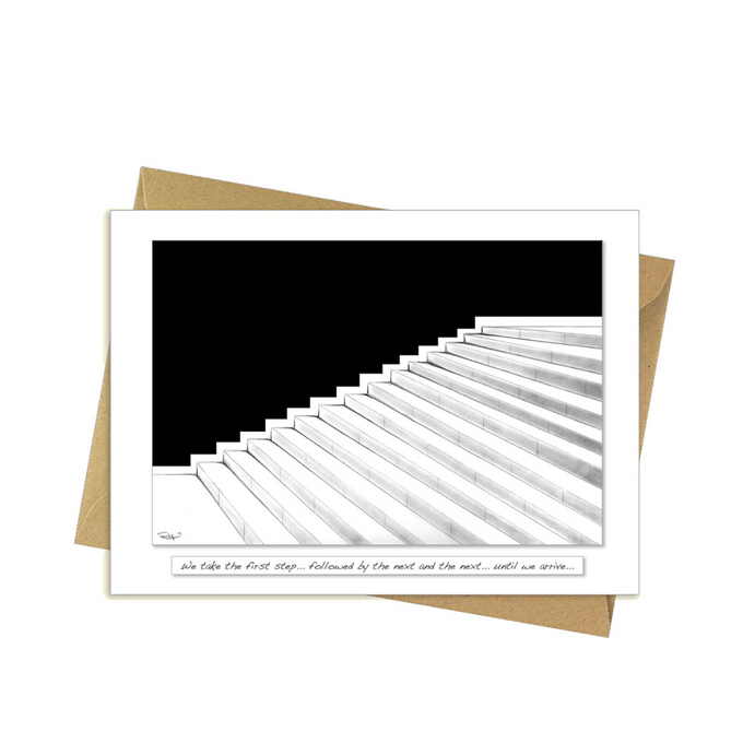 First Step Card with inspirational message about progress and perseverance, motivational greeting card by Keans Claremorris.