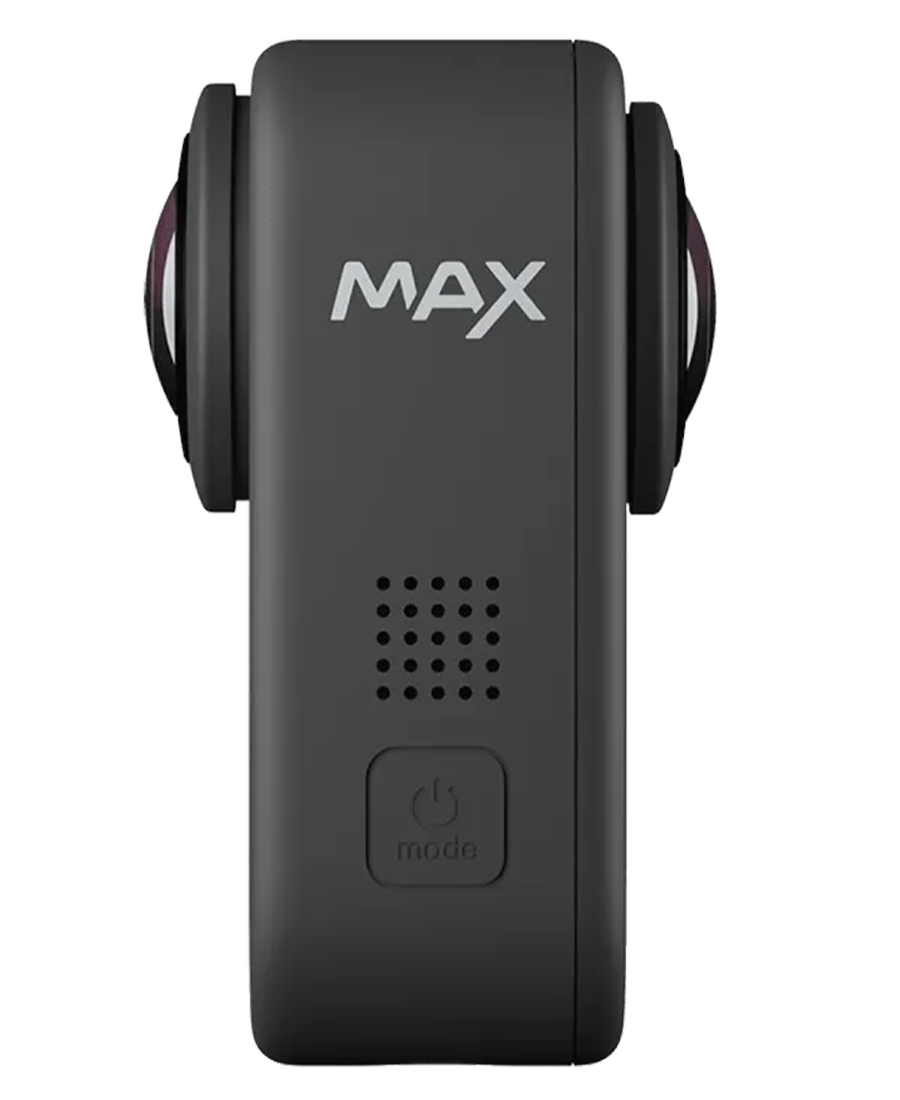 GoPro Hero Max 360 Action Camera front view showing dual lenses and mode button