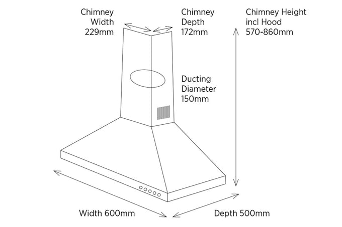 Belling 60cm Chimney Hood CHIM600RBLK in black, sleek design, efficient ventilation – available at Keans Claremorris.