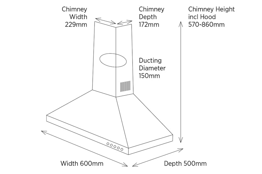 Belling 60cm Chimney Hood CHIM600RBLK in black, sleek design, efficient ventilation – available at Keans Claremorris.