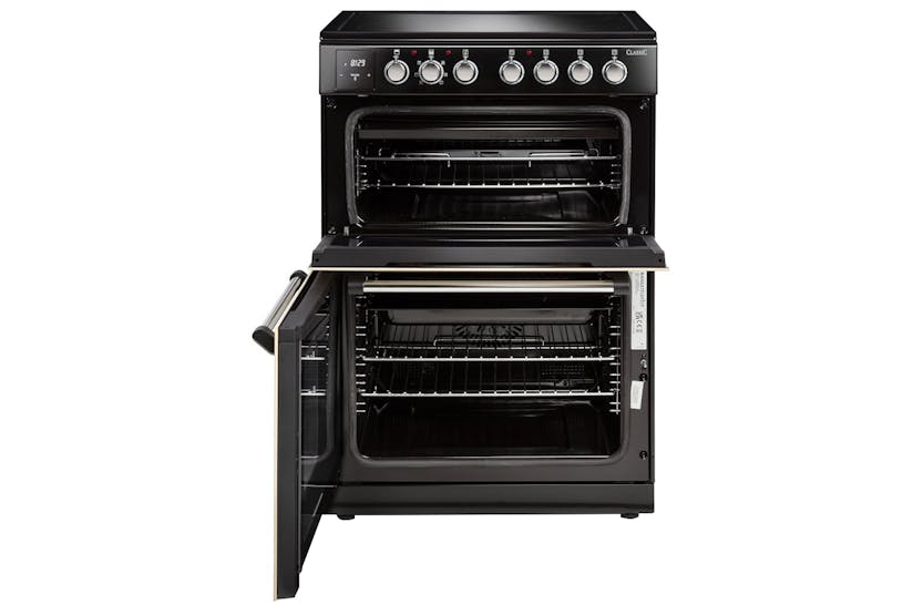 Rangemaster Classic 60cm induction cooker with touch controls, sleek black design – available at Keans Claremorris.