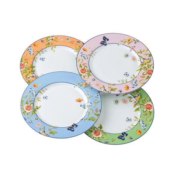 Aynsley Cottage Garden set of 4 fine china dinner plates with vibrant floral designs, microwave safe, from Kean’s