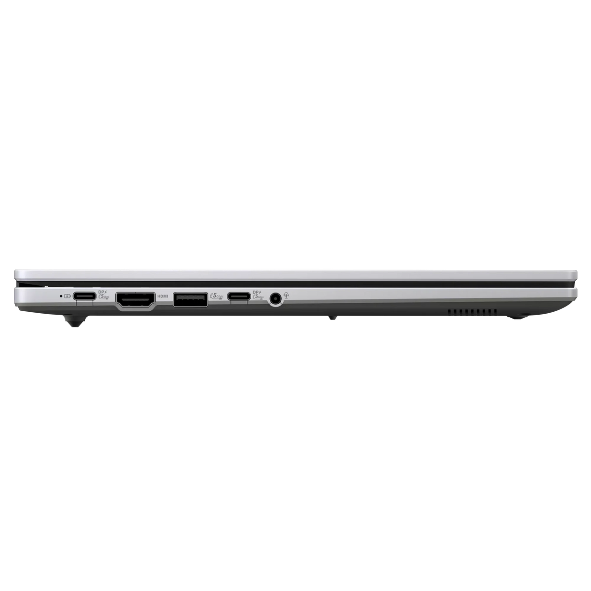 Side view of closed grey ASUS Chromebook FHD Kompanio 540 showing USB-C, HDMI, USB-A, and headphone ports