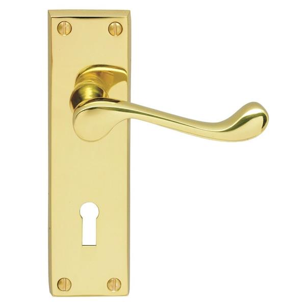 Victorian Scroll-Lever Lock Furniture Brass with polished finish, 10-year guarantee, suitable for domestic and commercial