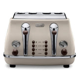 Delonghi Vintage Icona 4 Slice Toaster beige with variable width slots, reheat, defrost, bagel settings – Keans Claremorris