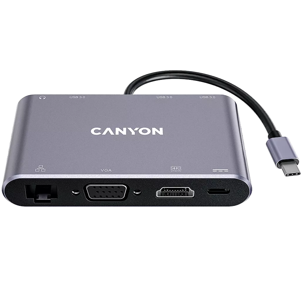 Canyon 8-port USB-C Hub DS-14 with 4K HDMI, Gigabit Ethernet, USB 3.0, VGA, audio jack, 100W PD charging – Keans Claremorris