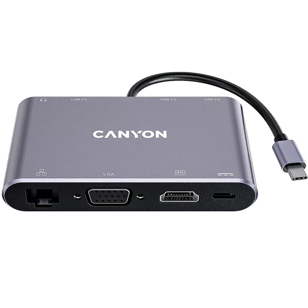 Canyon 8-port USB-C Hub DS-14 with 4K HDMI, Gigabit Ethernet, USB 3.0, VGA, audio jack, 100W PD charging – Keans Claremorris