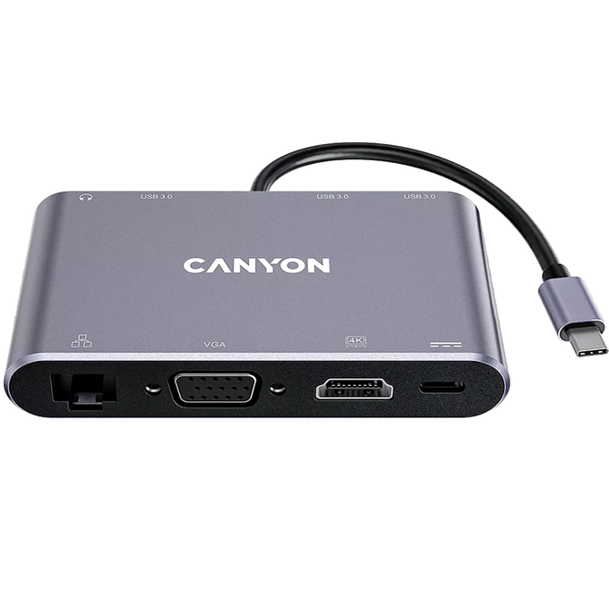 Canyon 8-port USB-C Hub DS-14 with 4K HDMI, Gigabit Ethernet, USB 3.0, VGA, audio jack, 100W PD charging – Keans Claremorris