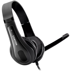 Canyon Simple PC headset HSC-1 with 3.5mm plug, leather pads, inline volume control, compatible with PC, tablets,