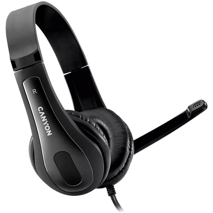 Canyon Simple PC headset HSC-1 with 3.5mm plug, leather pads, inline volume control, compatible with PC, tablets,