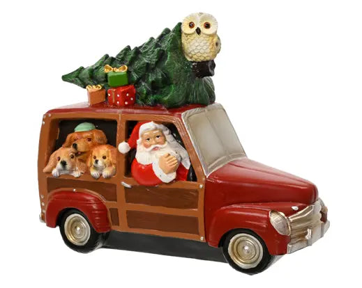 Car Polyresin Santa-3 Dogs-Xmas Tree Brown L.11cm x W.24cm x H.19.5cm Keans Claremorris