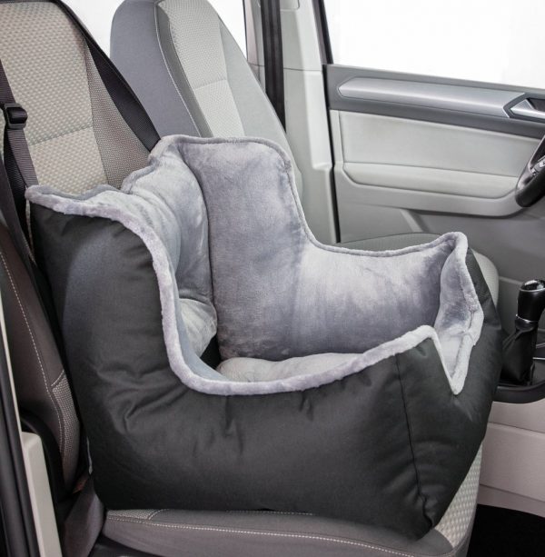Car seat for small dogs 50x40x50cm black/grey, soft padded travel bed with belt slit, secure straps – Keans Claremorris