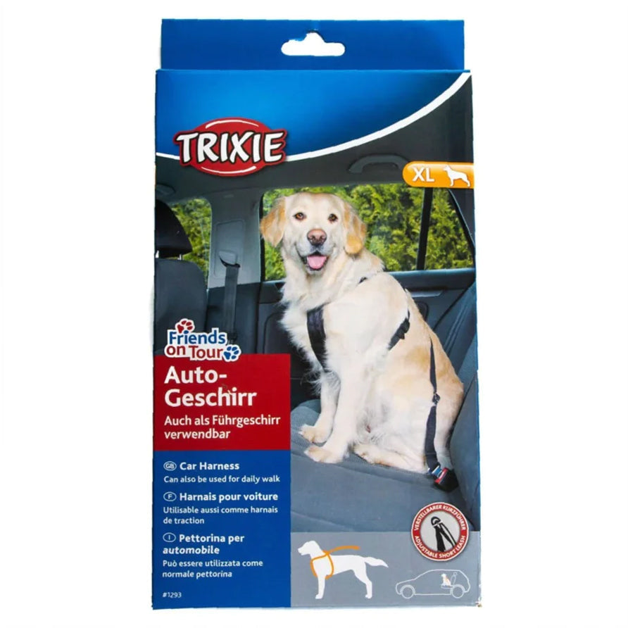 Black adjustable dog car harness L 70-90 cm with short leash for seat belt, durable nylon, Keans Claremorris