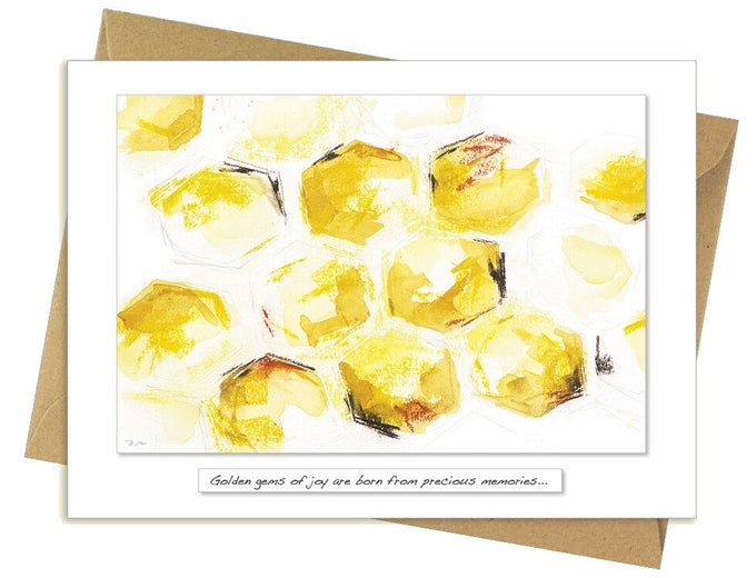 Golden Gems artwork featuring joyful memories and blessings, inspiring happiness – available at Keans Claremorris.