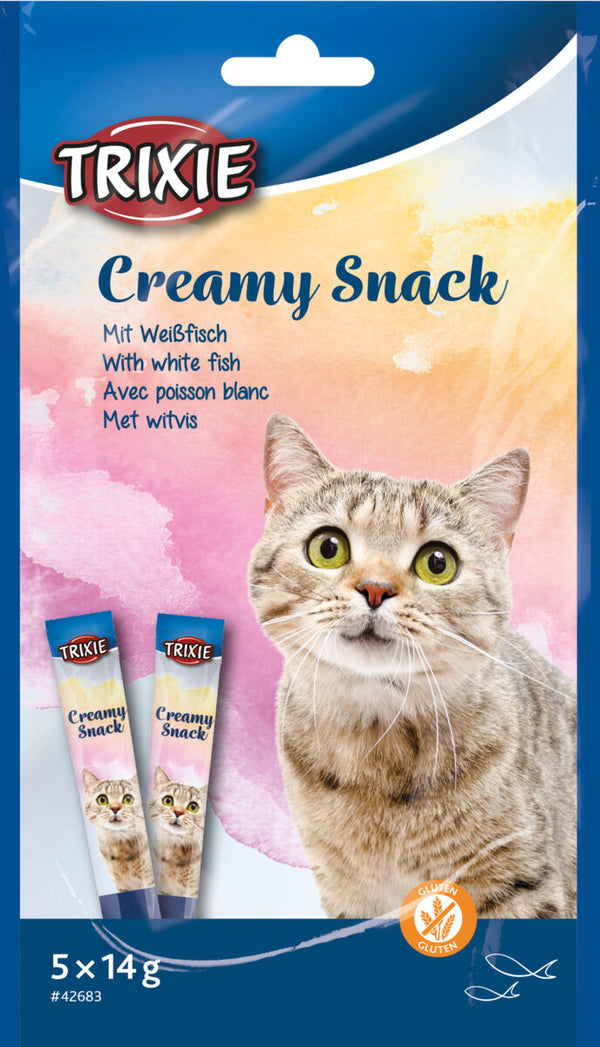 Cat Treat Creamy Snack with White Fish, rich in vitamins and taurine, hydrating lickable treat, 5 tubes – Keans Claremorris