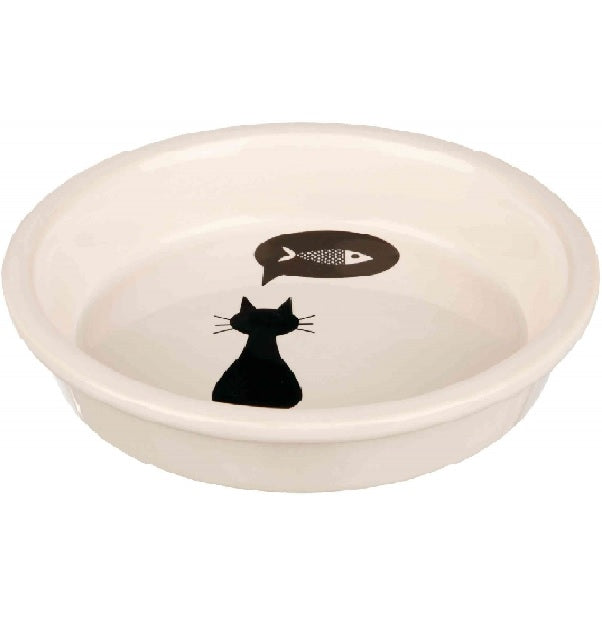 White ceramic cat bowl, 0.25L capacity, dishwasher safe, pet dish by Keans Claremorris