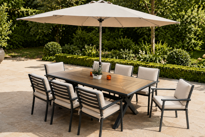Monaco Deluxe 8-Seat Rectangular Dining Set w/Oatmeal Cushions - Image 2