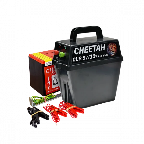 Electric Fence Cheetah Cub Strip Grazer 0.2J, portable 9V/12V, 1Km range, includes 9V battery, Earth bar – Keans Claremorris