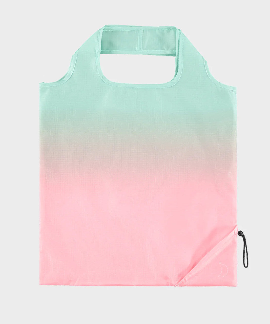 Chillys reusable bag in pastel gradient pink to mint green with built-in pouch and handle cutout.
