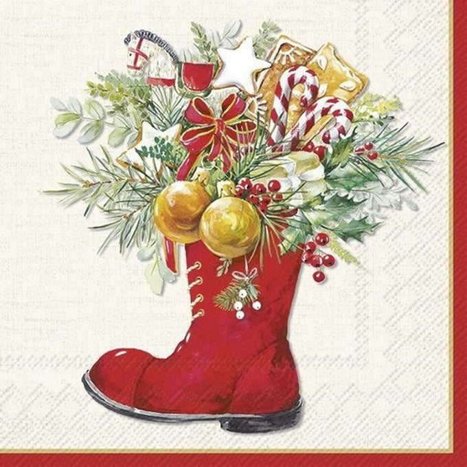 Christmas Boots Cream Lunch Napkins - Image 1