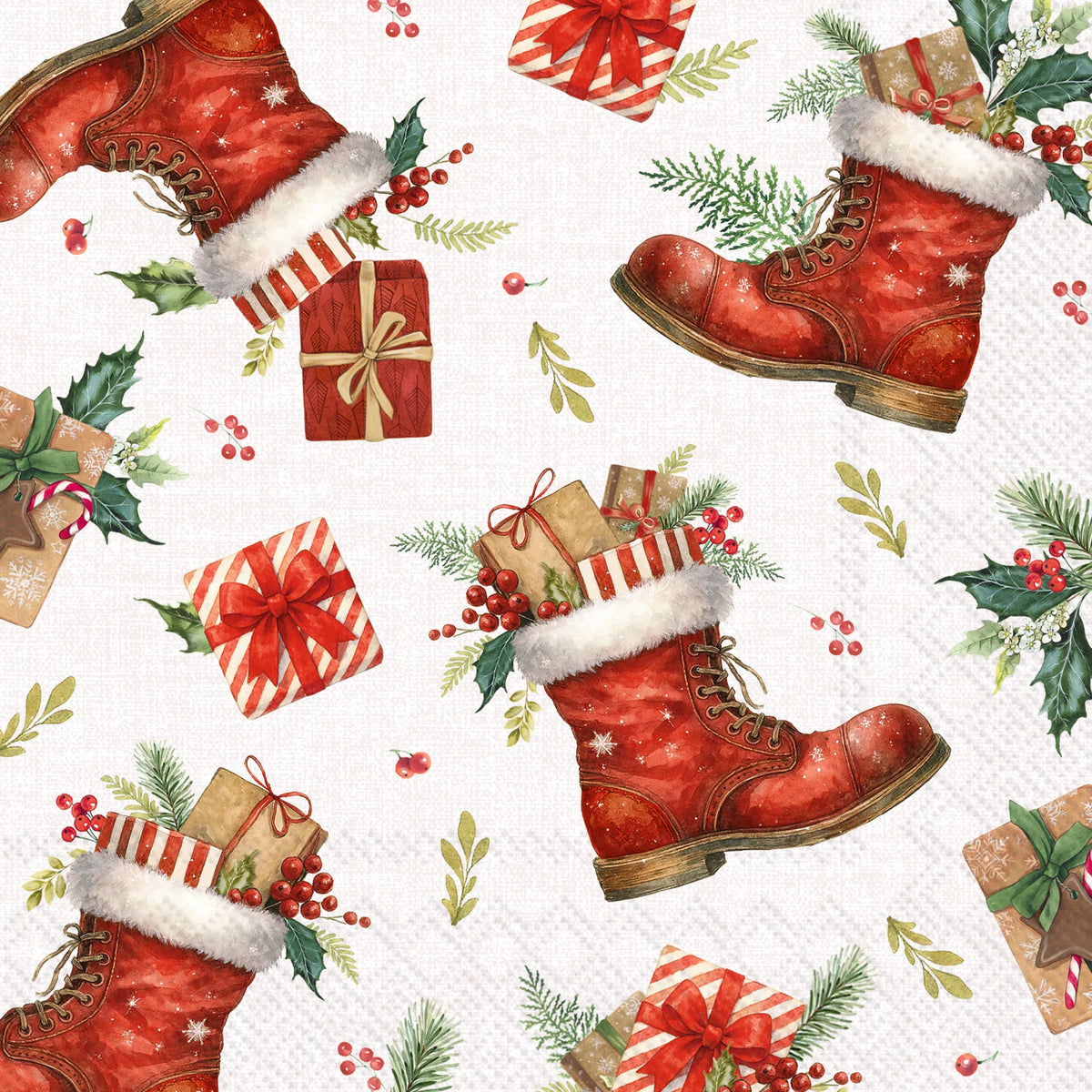 Christmas Boots Allover Cream Lunch Napkins Keans Claremorris