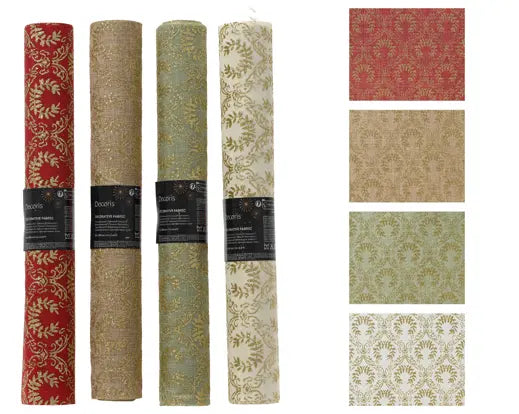 Christmas Gold Print Fabric Decoration – Polyester (4 Assorted Designs, 200cm) Keans Claremorris