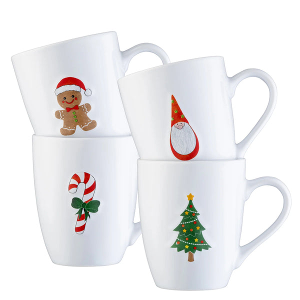 Christmas Motif Embossed Mugs Set of 4 NEW Keans Claremorris