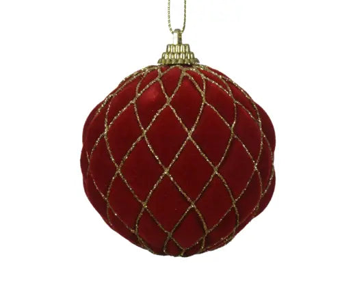 Christmas Red & Gold Glitter Check Bauble – 8cm Keans Claremorris