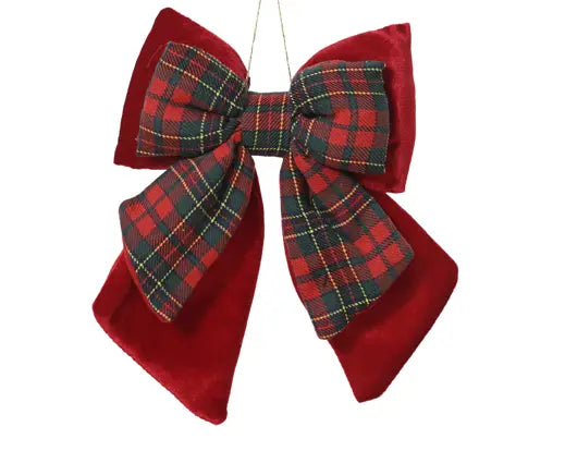 Christmas Red Velvet Check Bow – Polyester (23cm) Keans Claremorris