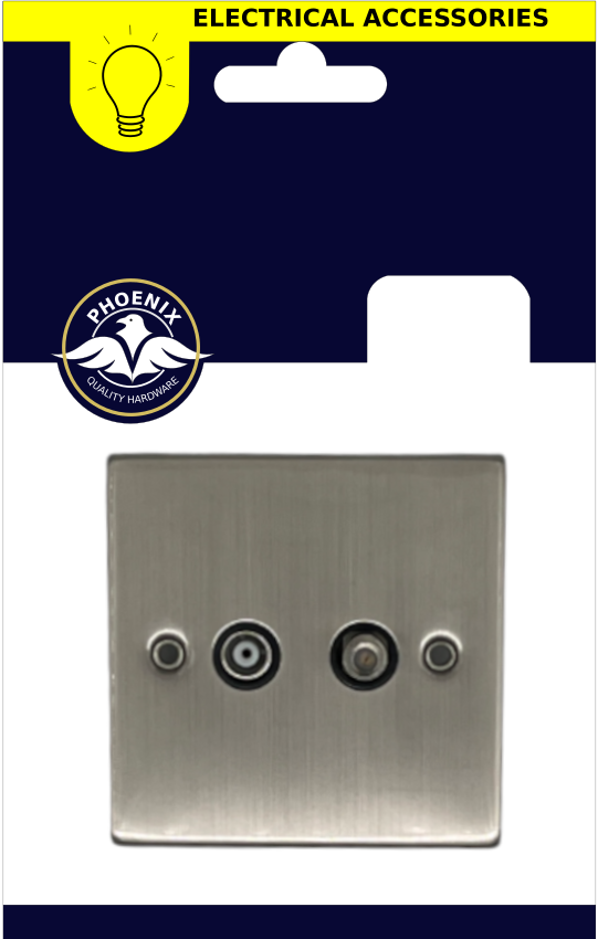 Chrome Nickel 1 Gang Satellite Socket + TV Socket Keans Claremorris