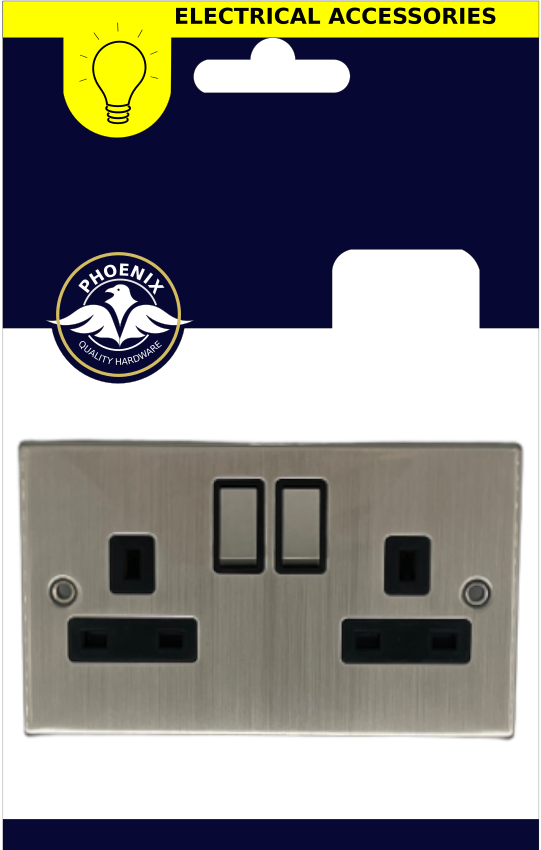 Chrome Nickel 2 Gang Double Pole Switched Socket Keans Claremorris