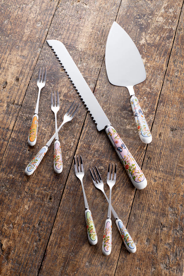 Aynsley Cottage Garden 8-piece pastry set with fine china, stainless steel, floral design, gift boxed – Kean’s Claremorris –