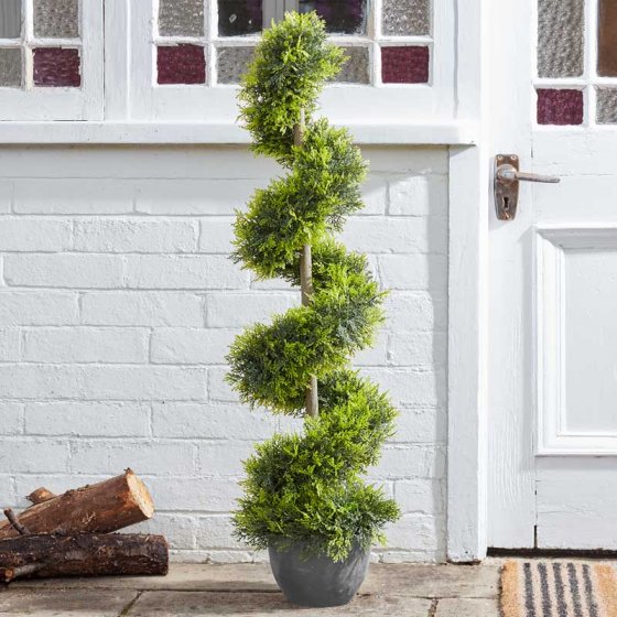 Cypress Topiary Twirl 120cm, maintenance-free artificial plant, weather and UV resistant, perfect for doors and pathways -