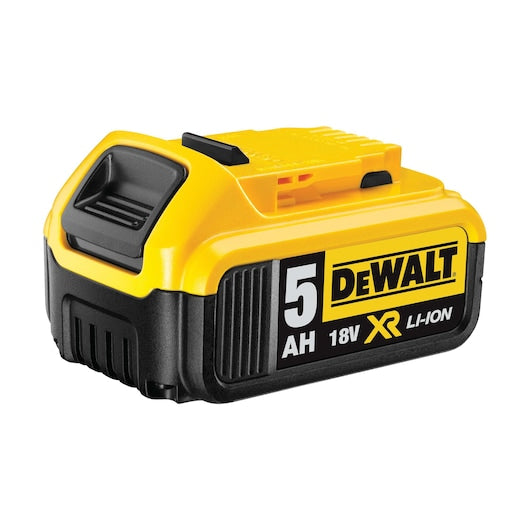 DeWalt 5 Ah 18V XR Li-ion battery on a white background