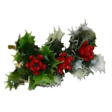 5.5" mini holly pick with realistic green leaves and bright red berry clusters on white background.