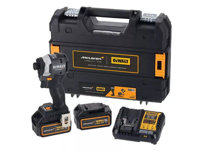 DEWALT DCF85MP2T McLaren F1 18V Brushless Impact Driver with 205Nm torque, 3-speed, 2x5.0Ah batteries – Keans Claremorris