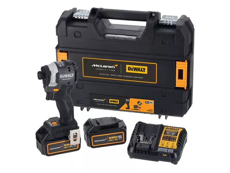 DEWALT DCF85MP2T McLaren F1 18V Brushless Impact Driver with 205Nm torque, 3-speed, 2x5.0Ah batteries – Keans Claremorris