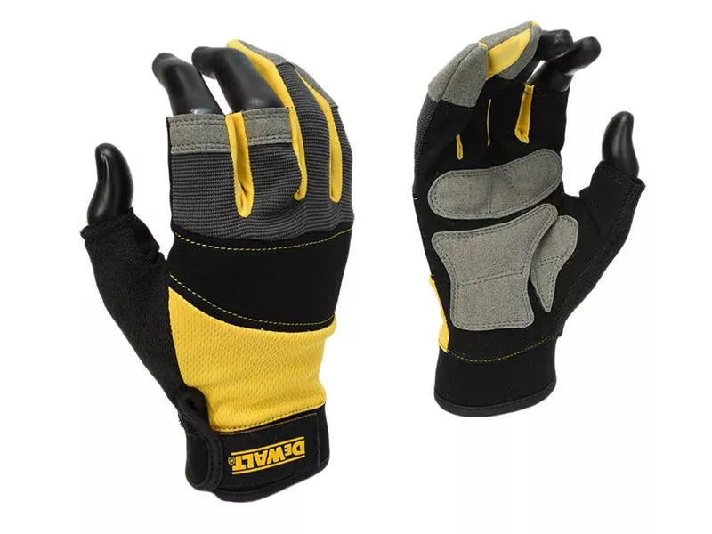 Pair of DeWalt Framer Performance Gloves in large, showing front and palm with yellow, black, and gray details.