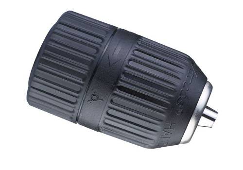 DeWalt DT7002 13mm keyless drill chuck with textured twin-sleeve grip and metal tip on white background.