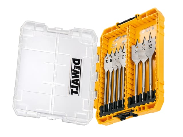 Dewalt DT70750 8-piece flat drill bit set, chrome vanadium steel, clean wood drilling, TSTAK compatible case - Keans