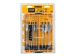 Dewalt DT70750 8-piece flat drill bit set for wood drilling, durable design, available at Keans Claremorris.