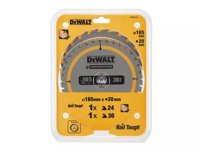 DEWALT DT90270 2-pack 165mm 20mm 24T/36T construction circular saw blades – Keans Claremorris