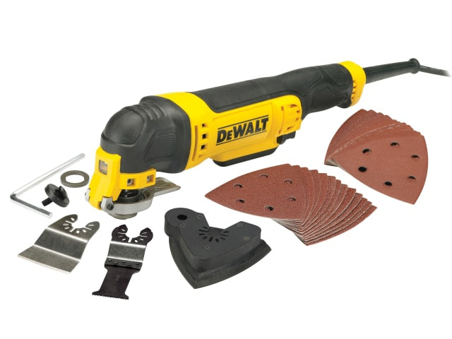 Dewalt DWE315B 300W corded multi-tool with variable speed, 28 accessories, ergonomic grip – available at Keans Claremorris.