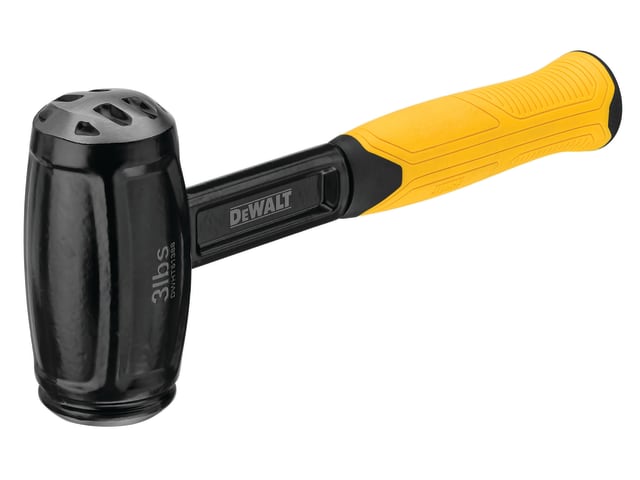DeWalt 1.4kg (3lb) club hammer with black metal head and yellow textured grip handle.
