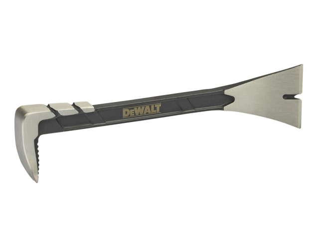 DeWALT 250mm moulding bar with black I-beam shaft, wide flat prying end, and serrated claw for trim removal.