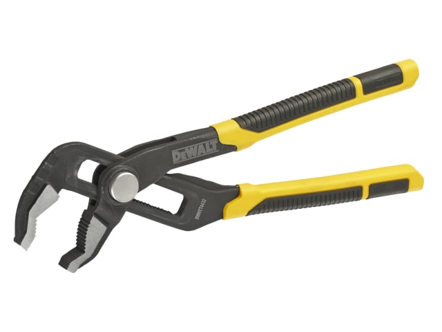 DeWalt V-Jaw Push Lock Pliers 300mm with yellow and black handles on white background
