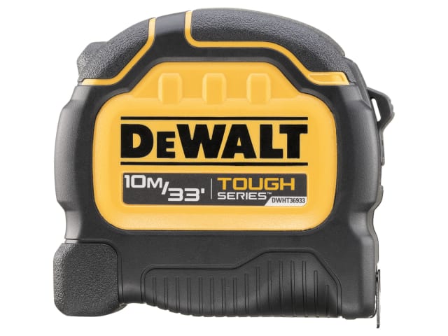 DeWALT Tough Tape 10m/33ft with black and yellow rugged casing and bold logo on front.