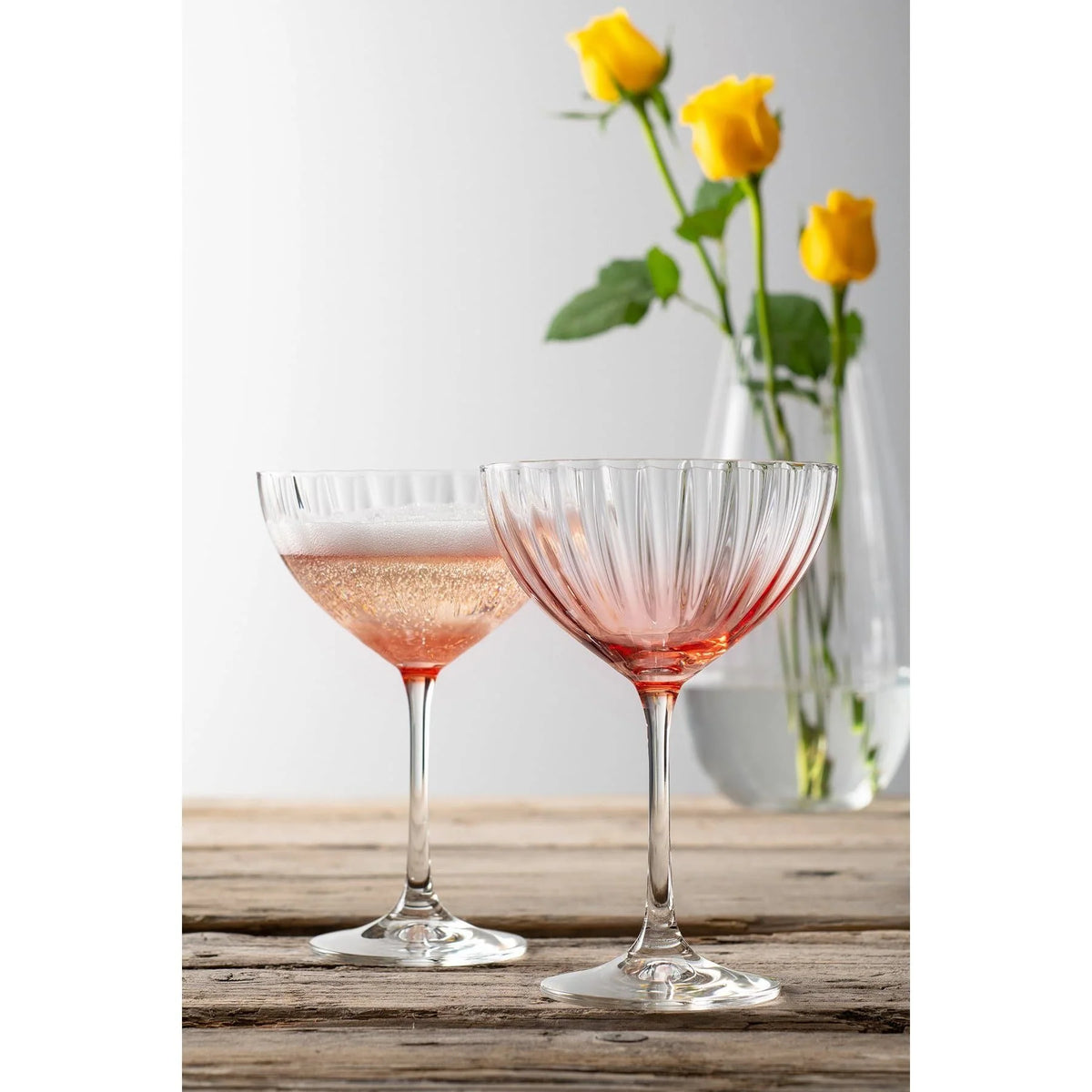 Erne Champagne Saucer Glass Pair in Blush - Elegant vintage-style stemware, perfect for celebrations | Keans Claremorris