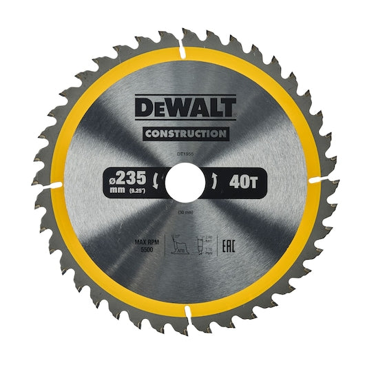 DeWalt Portable Construction Circular Saw Blade 235 x 30mm x 40T - Image 1
