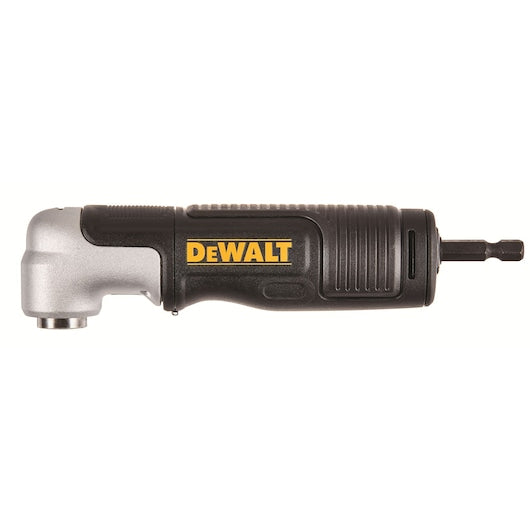 DeWalt DT20500 Impact Modular Right Angle Attachment showing side view with black grip and silver metal gear housing.